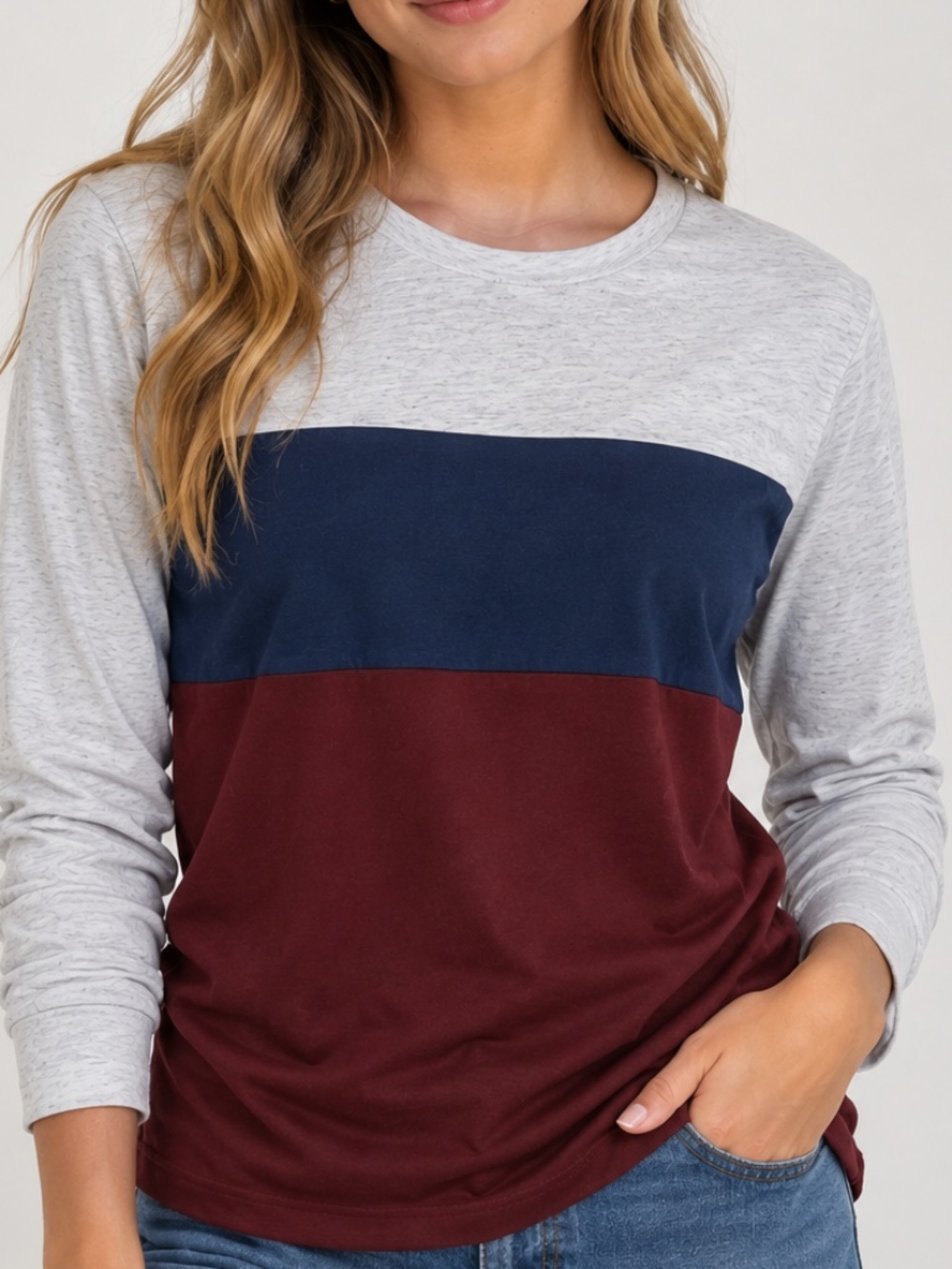 Old Navy Long Sleeve Top Womens Size Medium Colorblock Casual Soft Wash